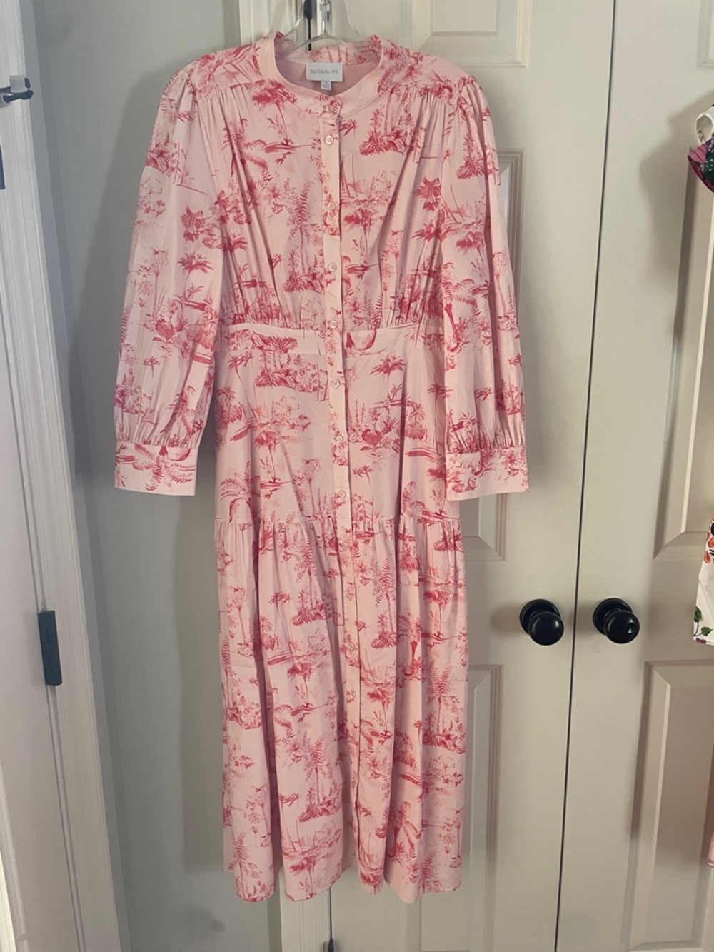 Sugarlips Pink Toile Button-Front Midi Dress